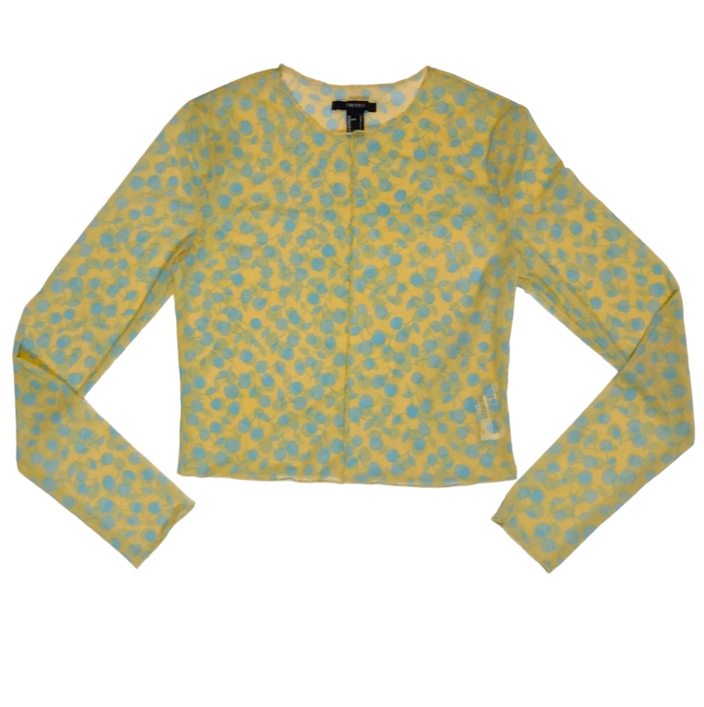 Forever 21 Long Sleeve Cherry Print Mesh Top